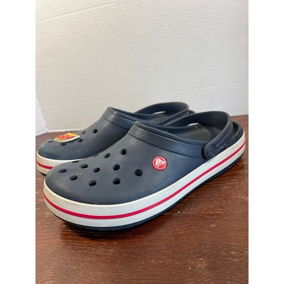 Crocs Lightning McQueen Navy Blue Clogs With Red & White Stripe Size 10/12 - Picture 3 of 6